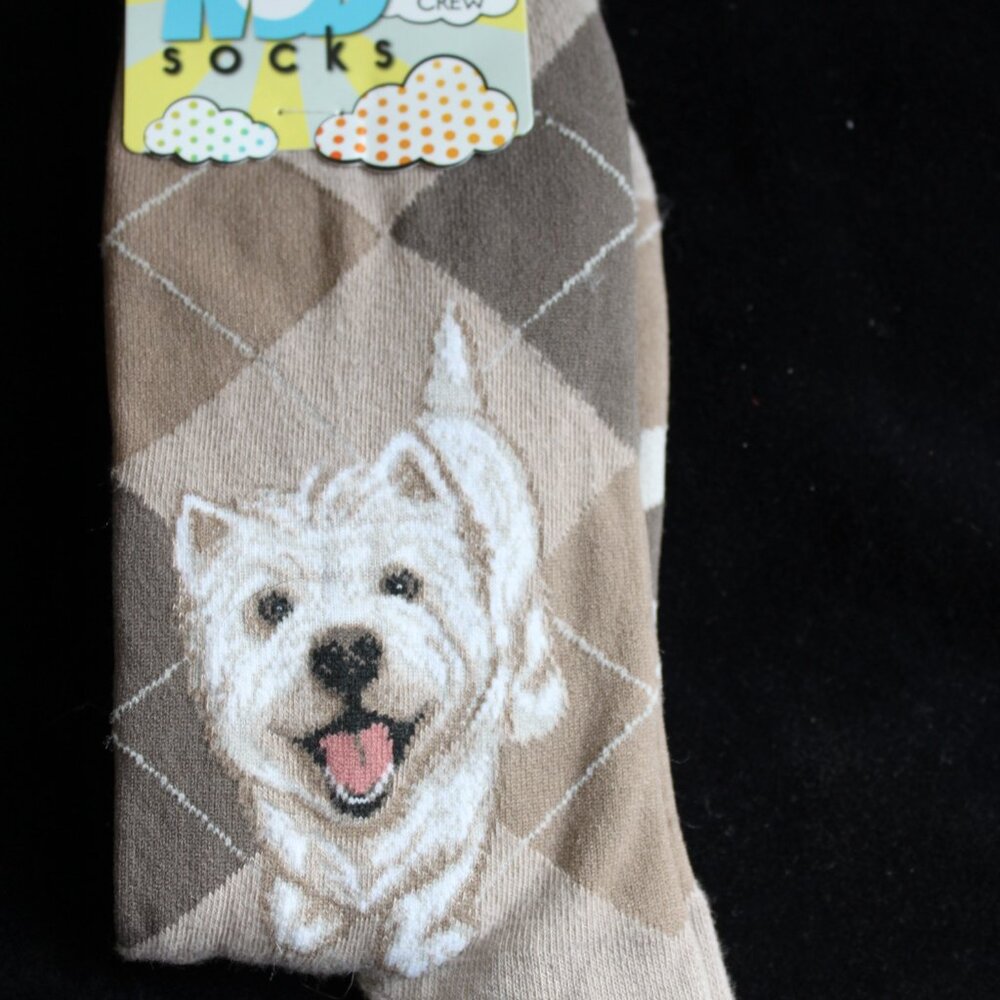 West Highland White Terrier Westie Mod Socks Brown Argyle NWT